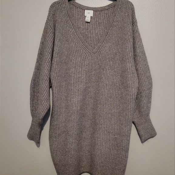 H&M Wool Blend Rib Knit V Neck Sweater Dress - Picture 1 of 6